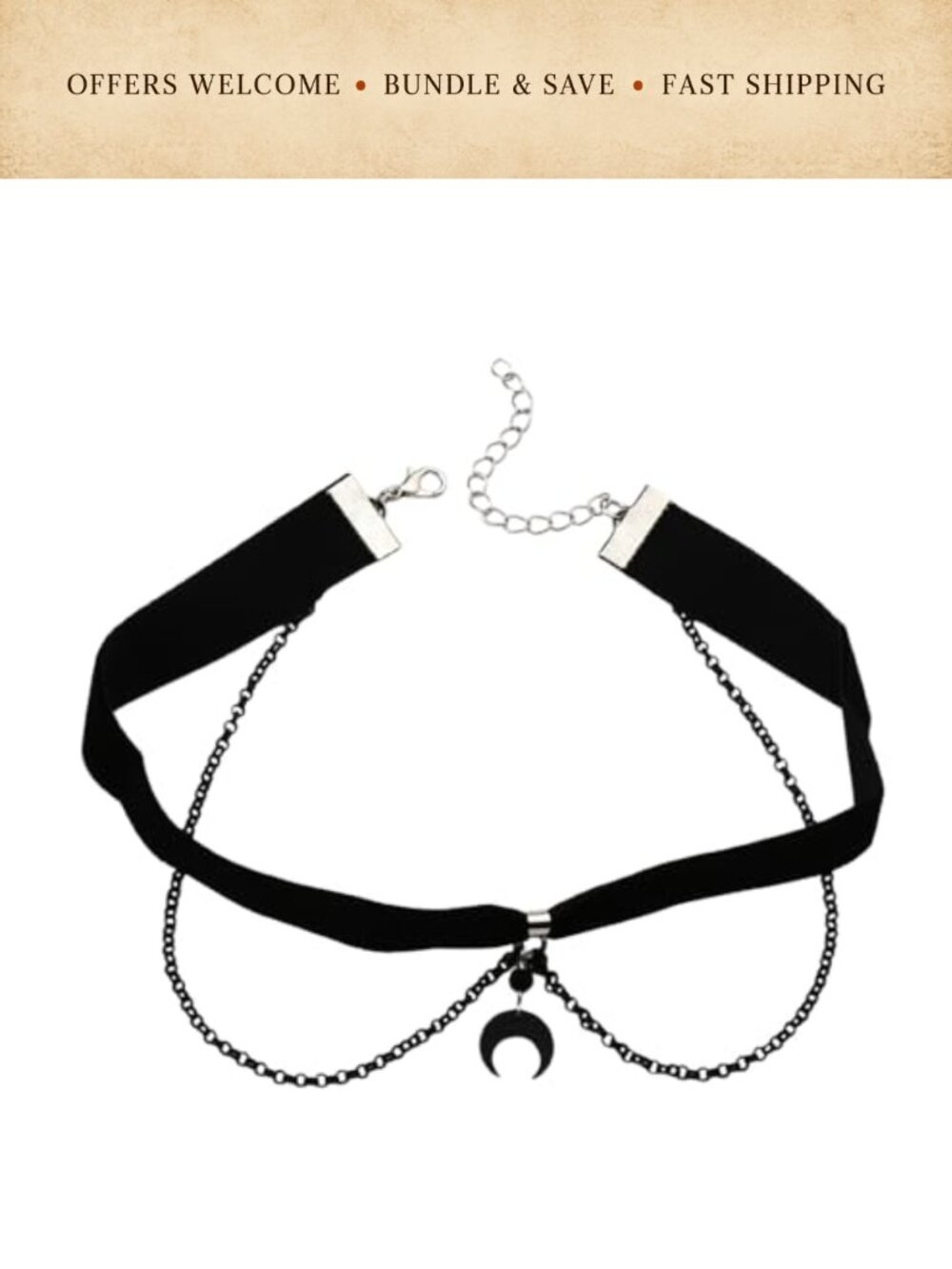 Gothic Lace Choker Necklace Moon Pendant Costume Jewelry Adjustable